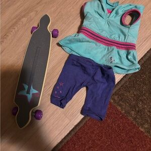 American Girl Teal & Purple Outfit with Skateboard
